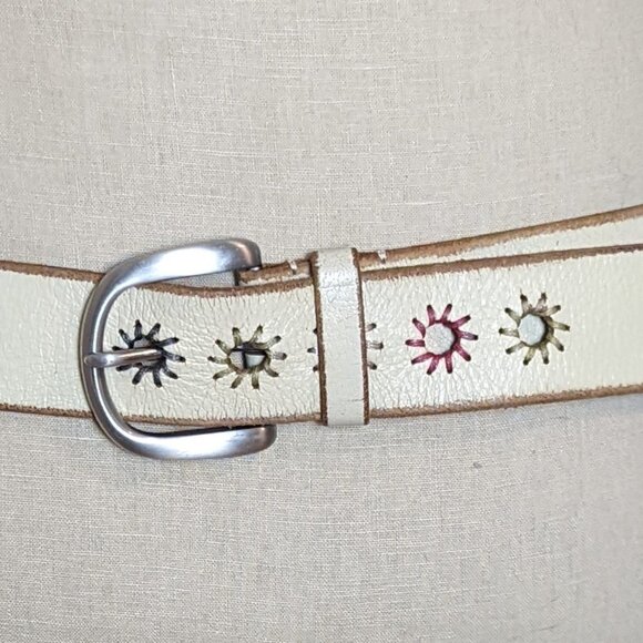 Y2K Gap Leather Off White Cream Belt Boho Retro 90's Vintage - Picture 7 of 8